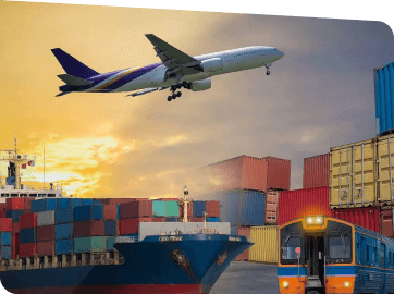 Containerschiff und Flugzeug im Hafen